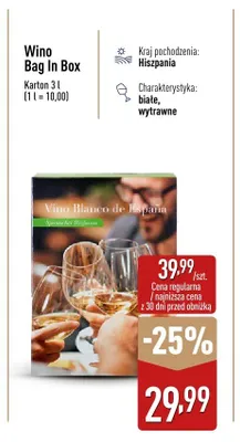 Wino Bag In Box białe wytrawne Hiszpania promocja w Aldi