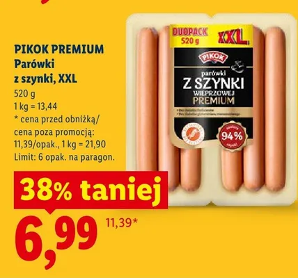 Parówki z szynki XXL Pikok Premium promocja w Lidl