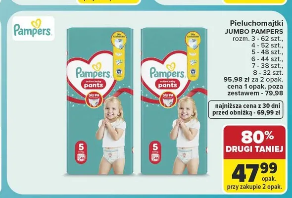 Pieluchomajtki Jumbo Pampers promocja w Carrefour Market