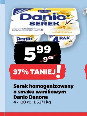 Serek homogenizowany o smaku waniliowym Danio Danone 4-pak promocja w Netto