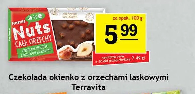 Czekolada okienko z orzechami laskowymi Terravita promocja w Gram Market