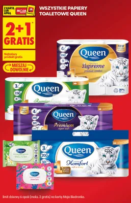 Nawilżany papier toaletowy spłukiwalny Queen JuniorCare promocja w Biedronka