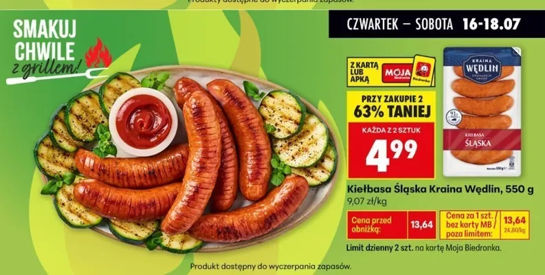 Kiełbasa biała z szynki Kraina wędlin promocja w Biedronka