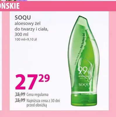 Aloesowy żel do twarzy i ciała SOQU promocja w Hebe