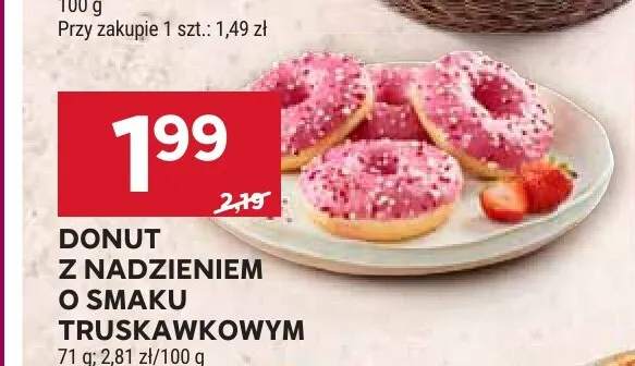 Donut z nadzieniem o smaku truskawkowym promocja w Stokrotka