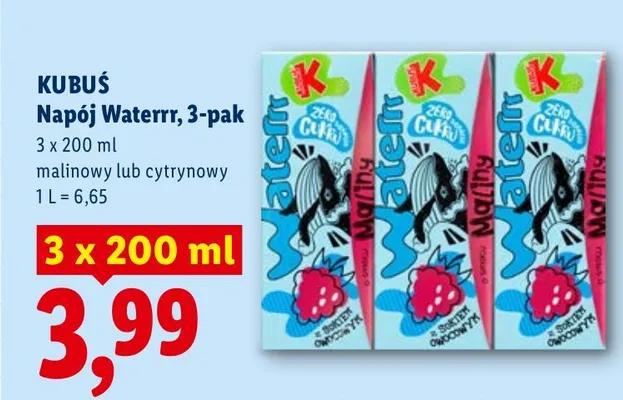 Napój Waterrr Kubuś 3-pak malinowy promocja w Lidl