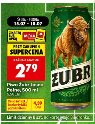 Piwo Żubr Jasne Pełne promocja w Biedronka