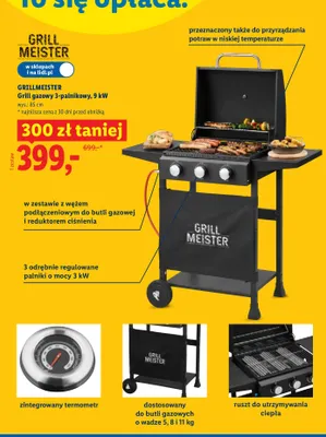 Grill gazowy 3-palnikowy, 9 kW promocja w Lidl