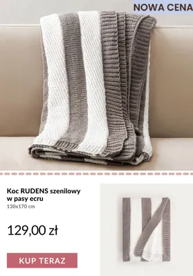 Koc Rudens szenilowy w pasy ecru 130x170 cm promocja w Homla