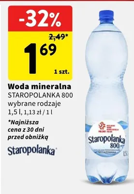 Woda mineralna Staropolanka 800 wybrane rodzaje promocja w Intermarche