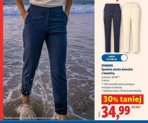 Spodnie slacks damskie z bawełną Esmara promocja w Lidl