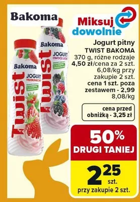 Jogurt pitny Twist Bakoma promocja w Carrefour Market