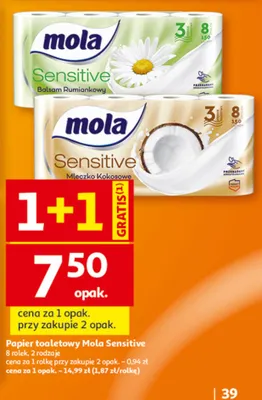 Papier toaletowy Mola Sensitive Balsam Rumiankowy 8-pak promocja w Auchan