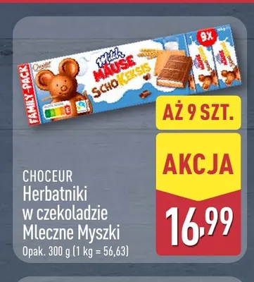 Herbatniki w czekoladzie Mleczne Myszki 9-pak Choceur promocja w Aldi