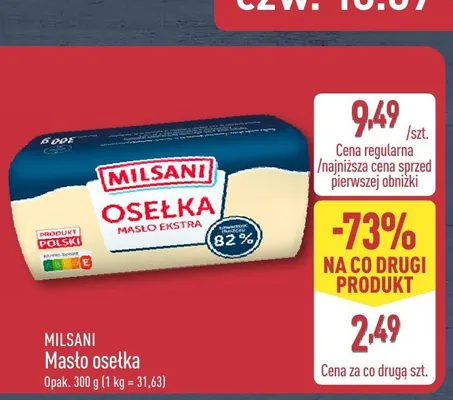 Masło osełka Milsani promocja w Aldi