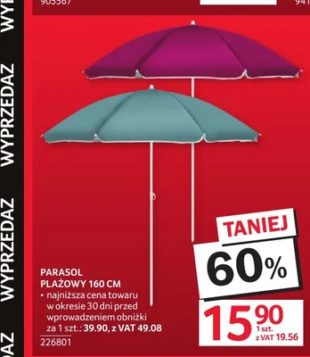 Parasol plażowy 160 cm promocja w Selgros