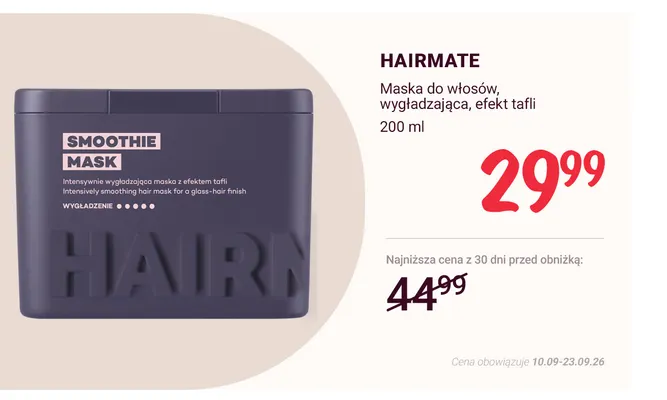 Maska do włosów wygładzająca efekt tafli Hairmate promocja w Rossmann