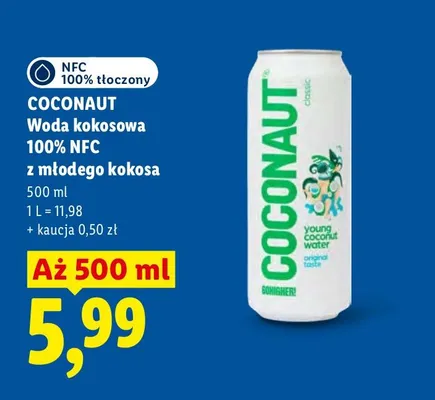 Woda kokosowa Coconaut 100% NFC z młodego kokosa promocja w Lidl