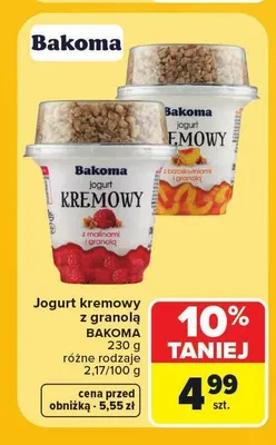 Jogurt kremowy z granulą Bakoma z malinami promocja w Carrefour Market