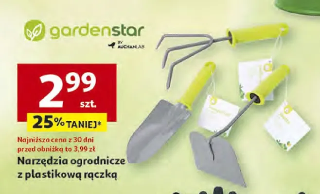 Narzędzia ogrodnicze z plastikową rączką promocja w Auchan