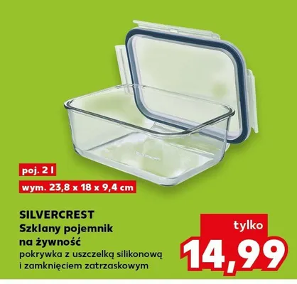 Szklany pojemnik na żywność z pokrywką z uszczelką silikonową i zamknięciem zatrzaskowym promocja w Kaufland