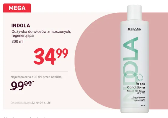 Odżywka do włosów zniszczonych regenerująca Indola promocja w Rossmann