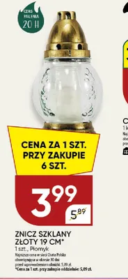Znicz szklany złoty 19 cm Płomyk promocja w Chata Polska