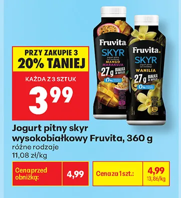 Jogurt pitny skyr wysokobiałkowy Fruvita promocja w Biedronka