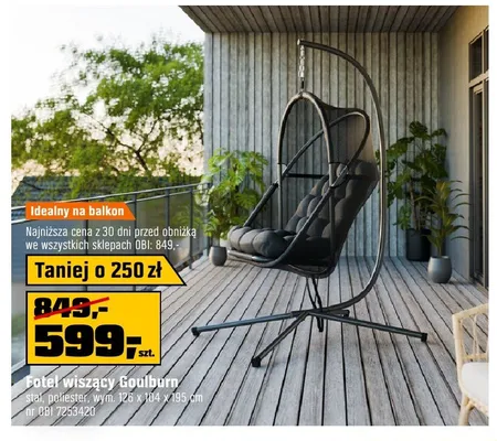 Fotel wiszący Goulburn stal, poliester, wym. 125x104x195cm promocja w OBI