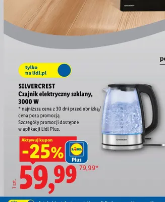 Czajnik elektryczny szklany Silvercrest 3000W promocja w Lidl