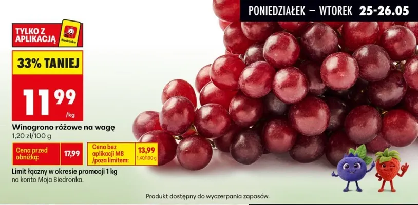 Winogrono różowe na wagę promocja w Biedronka