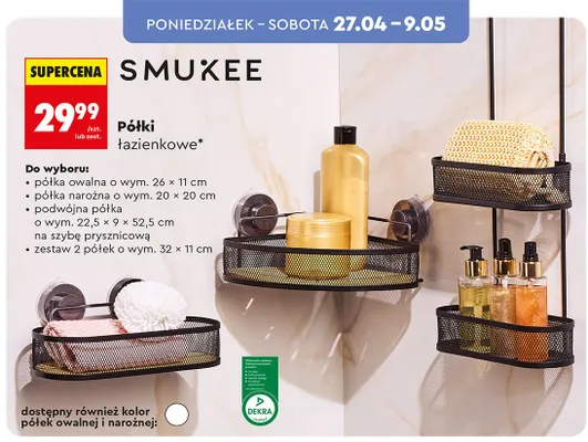Półka łazienkowa owalna Smukee 26x11cm promocja w Biedronka