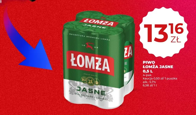 Piwo Łomża 4-pak promocja w Duży Ben