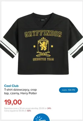 T-shirt dziewczęcy crop top czarny Harry Potter Cool Club promocja w Smyk
