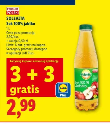 Sok 100% jabłko Solevita promocja w Lidl