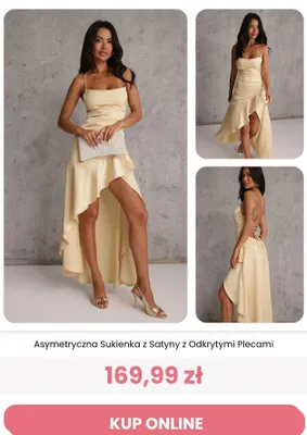 Sukienka asymetryczna z satyny z odkrytymi plecami Renee promocja w Renee
