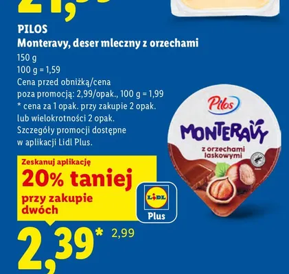 Deser mleczny z orzechami laskowymi Pilos Monteravy promocja w Lidl