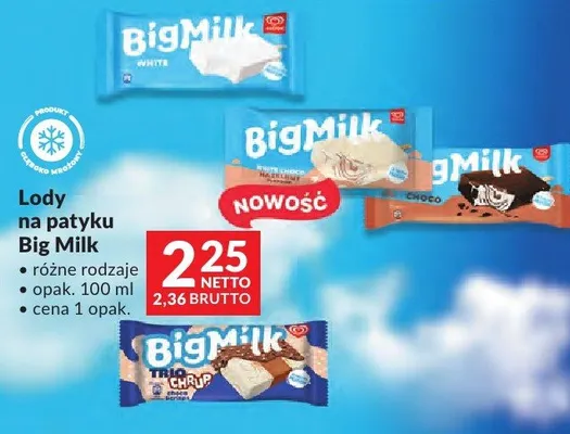 Lody na patyku Big Milk różne rodzaje promocja w Makro