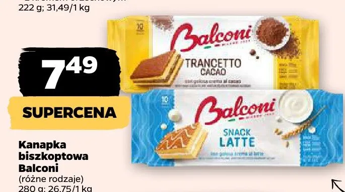 Kanapka biszkoptowa balconi trancetto cacao promocja w Netto