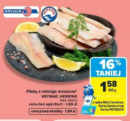 Filety z mintaja mrożone bez skóry Krymar promocja w Carrefour Market