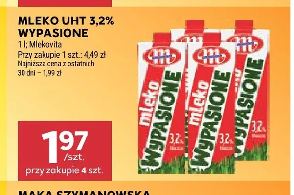 Mleko UHT 3,2% Wypasione Mlekovita promocja w Stokrotka