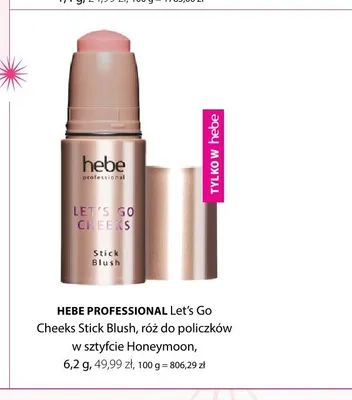 Róż do policzków w sztyfcie Hebe Professional Let's Go Cheeks Stick Blush Honeymoon promocja w Hebe
