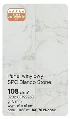 Panel winylowy SPC Bianco Stone gr. 5mm wym. 61x61cm promocja w Castorama