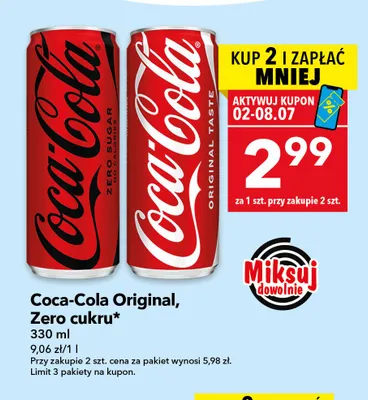 Napój gazowany Coca-Cola Zero cukru promocja w LEWIATAN