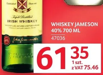 Whiskey Jameson 40% 700 ml promocja w Selgros