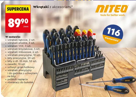 Zestaw wkrętaków z akcesoriami, 116 el. promocja w Biedronka