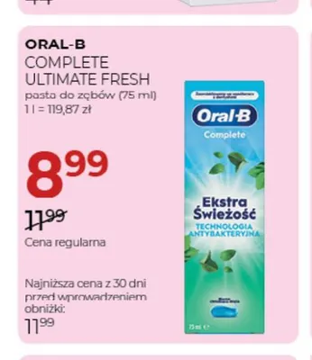 Pasta do zębów Oral-B Complete Ultimate Fresh promocja w Drogerie Jawa