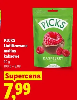 Liofilizowane maliny kakaowe Picks Raspberry promocja w Lidl