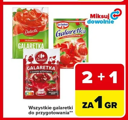 Galaretka o smaku truskawkowym Delecta promocja w Carrefour Market