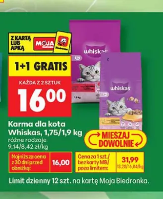 Karma dla kota Whiskas różne rodzaje promocja w Biedronka